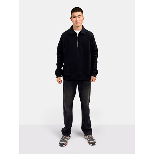 Woodbird Tom Zip Polo Sweatshirt, Black, M