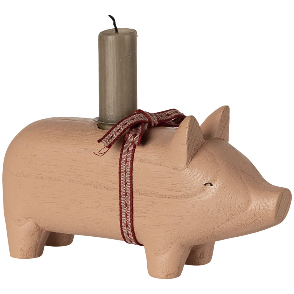 Køb Maileg Trælysestage, Gris - Medium - Rosa