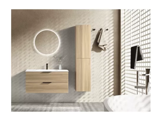 Ensemble meuble de salle de bain 100 cm chêne clair Aqualinea
