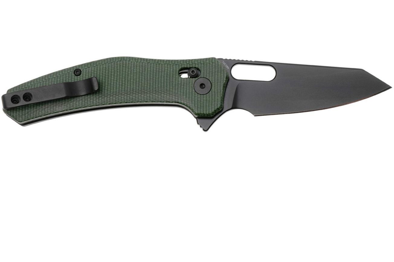QSP Knife Emu 164-B2, Black 14C28N, Green Micarta, zakmes