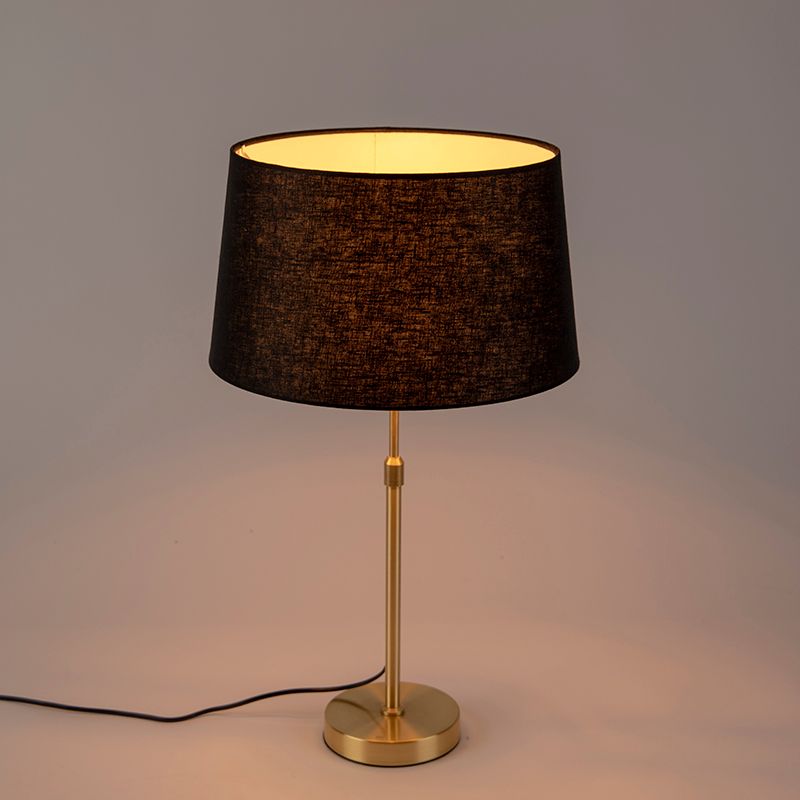 Tafellamp goud/messing met linnen kap zwart 35 cm - Parte