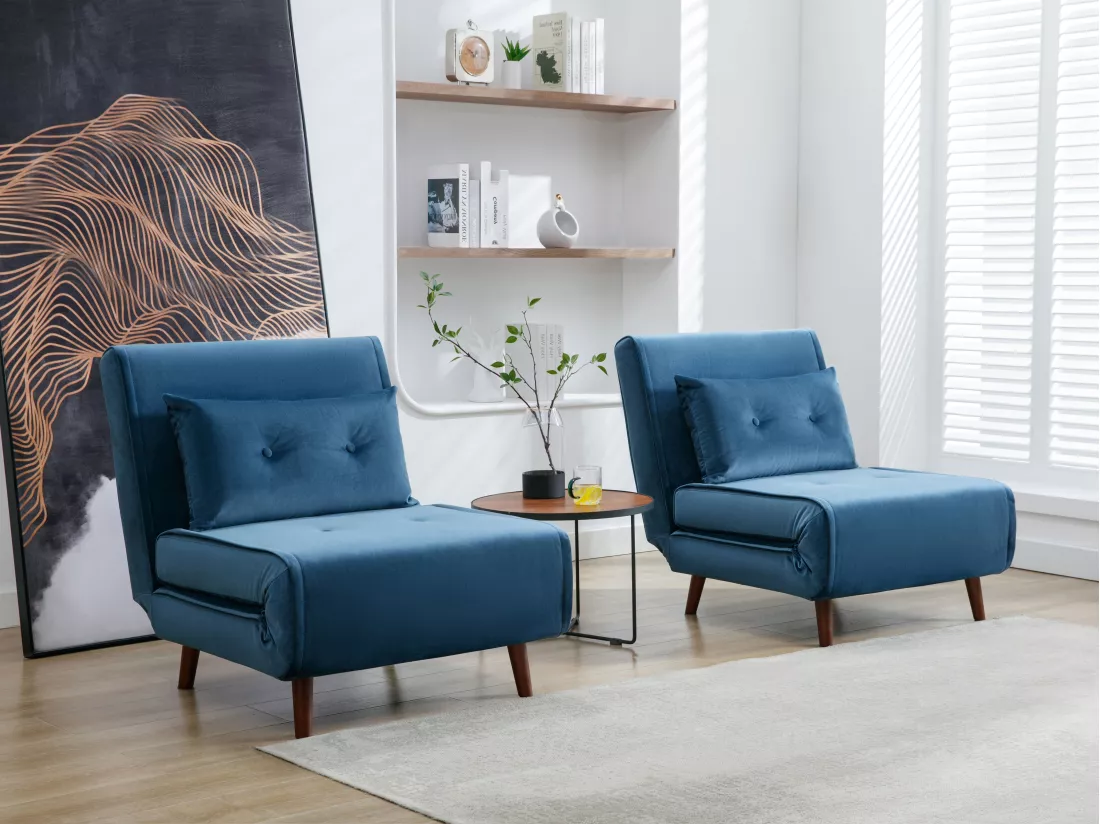 Fauteuil convertible en velours bleu nuit URIBIA