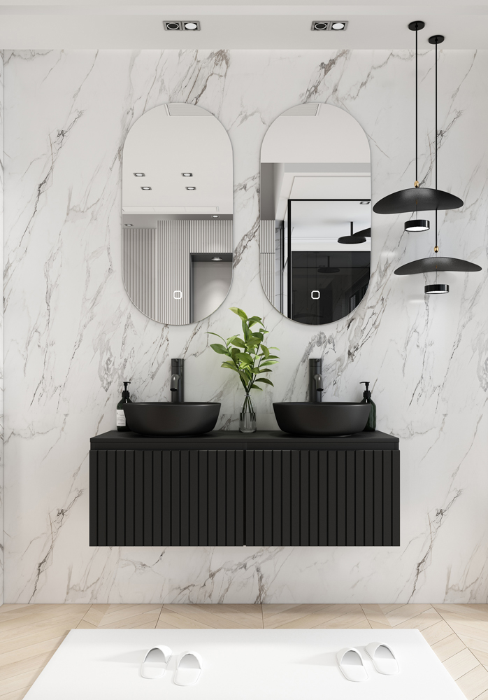 Fontana Stripe zwart badmeubel ribbelfront 120cm zonder kom