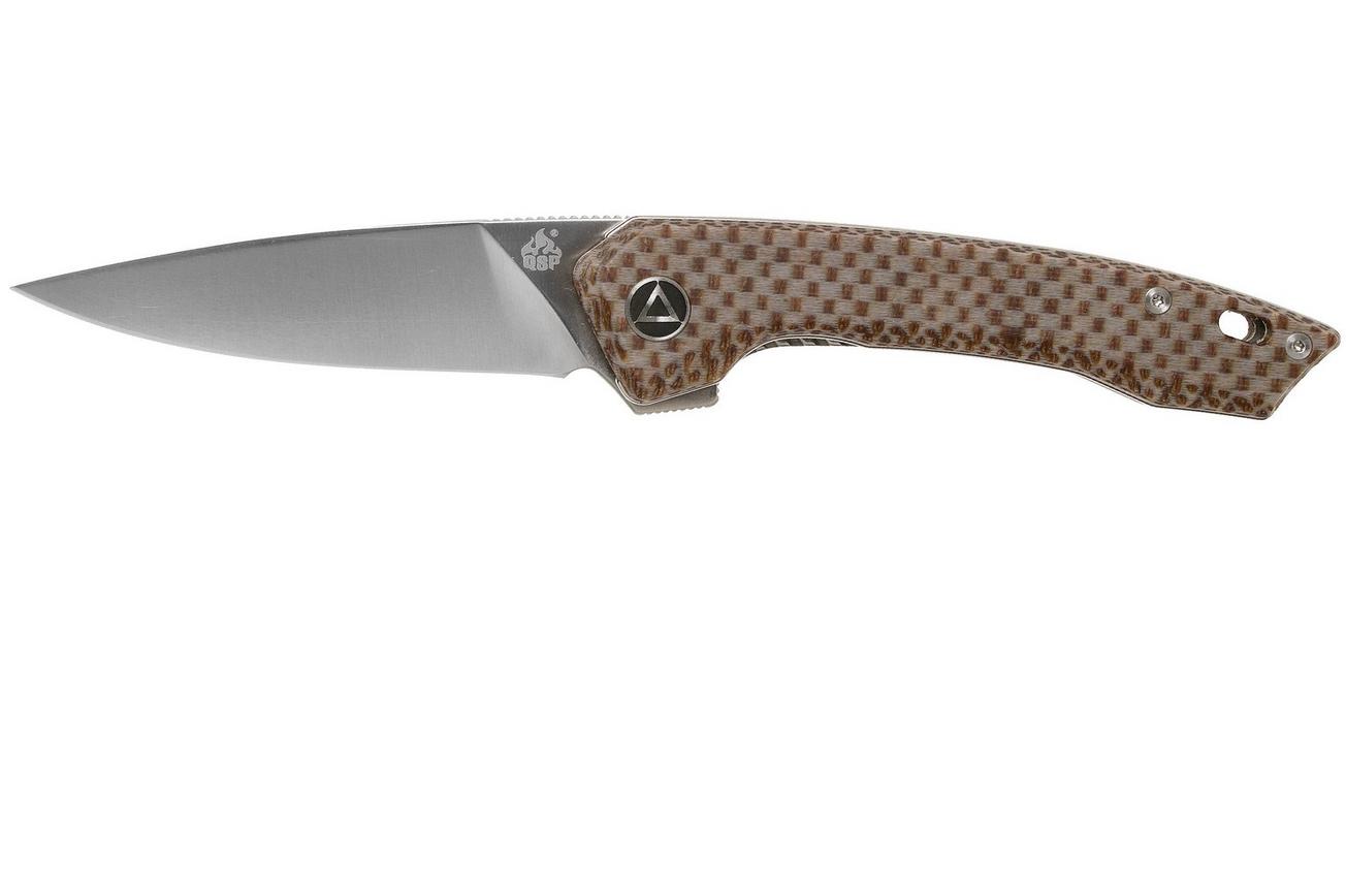 QSP Knife Leopard QS135-D Brown Texture Micarta, Satin, zakmes