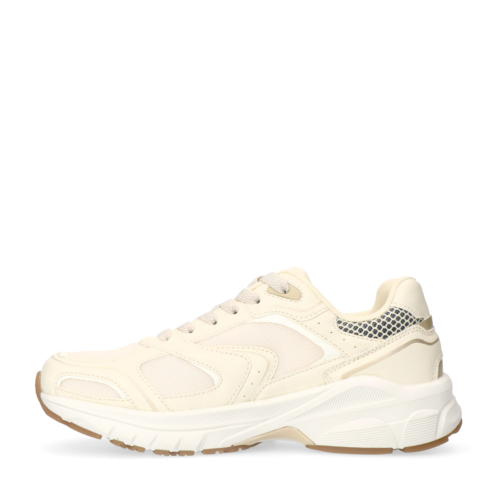 Witte crème sneakers met mesh details