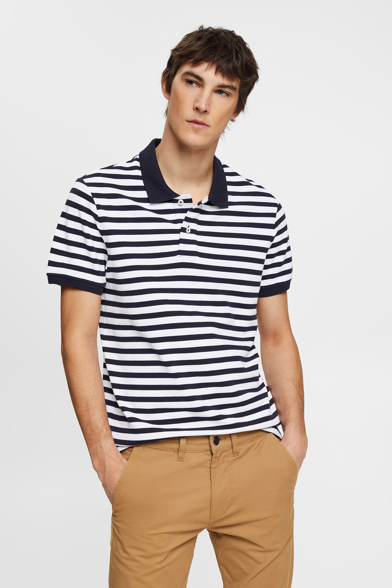Polo básico em piqué com raias algodón - Estampado azul