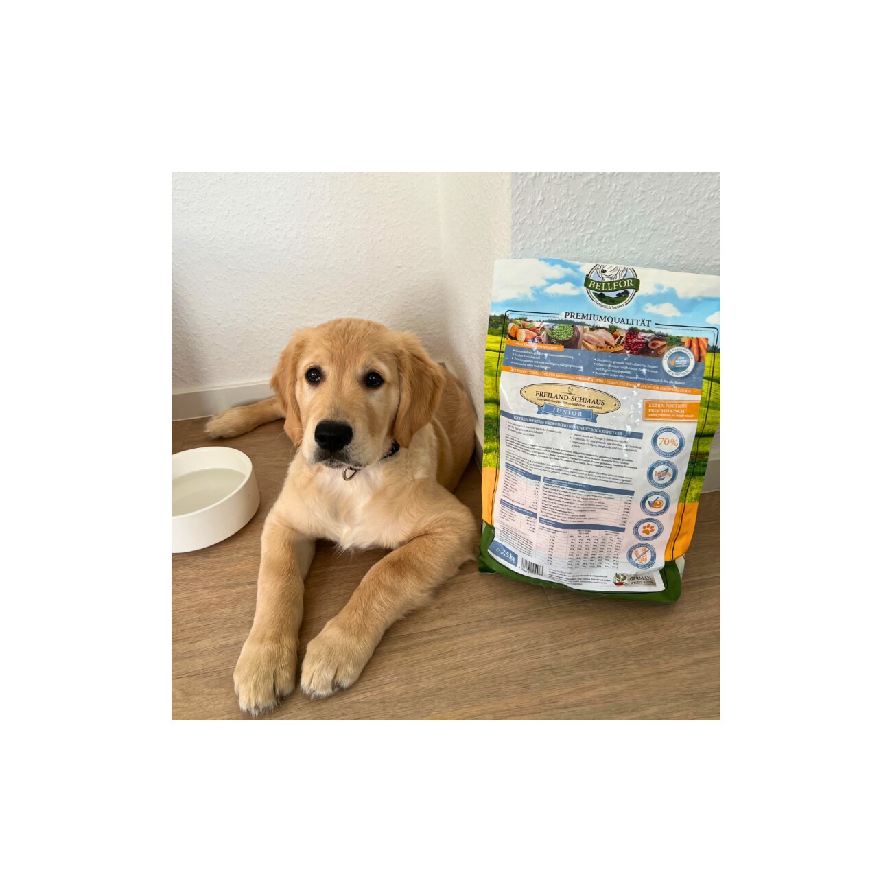 Bellfor Trockenfutter mit Huhn für Welpen und Junge Hunde - Freiland-Schmaus Junior - 2,5 kg