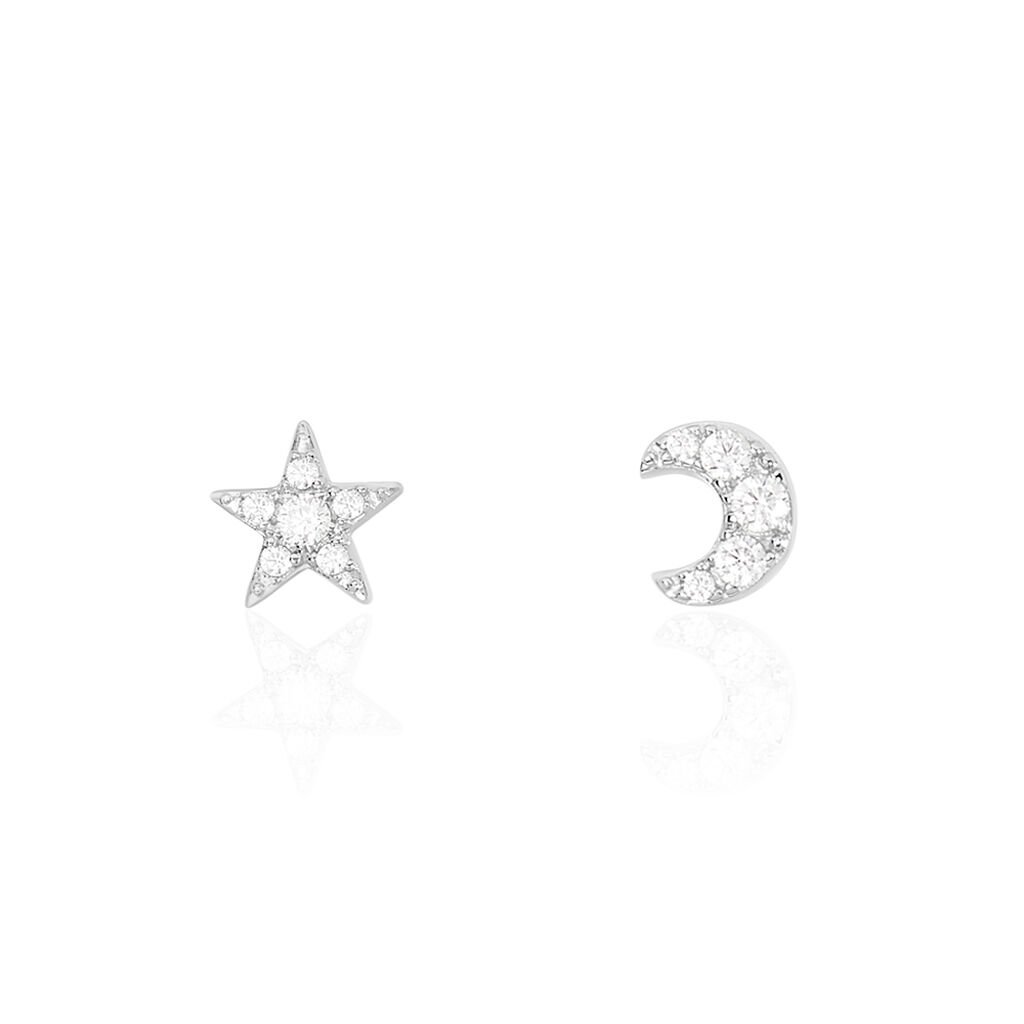 Boucles D'oreilles Puces Eden Or Blanc Oxyde De Zirconium