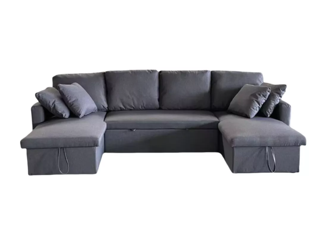 Canapé panoramique convertible avec coffre 4 places en tissu MAHÉ - gris foncé