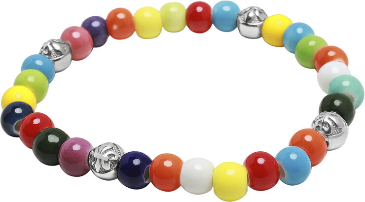 Nialaya Wristband with Multicolored Glass and Silver Multi