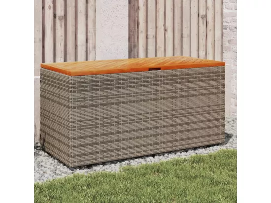 Boîte de rangement de jardin gris résine tressée bois d'acacia