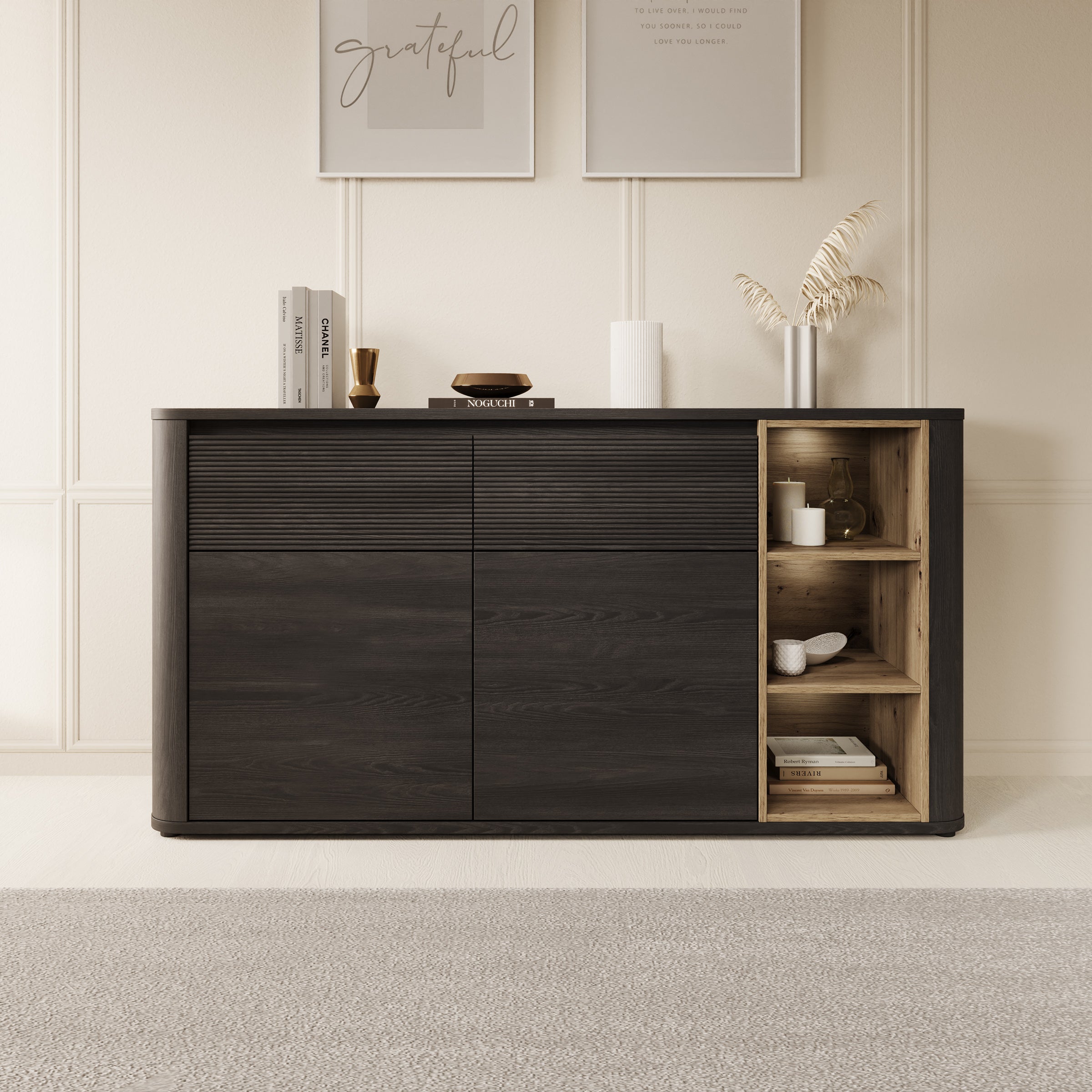 Meubella - Bijou - Dressoir - Zwart - 160x41x83 cm