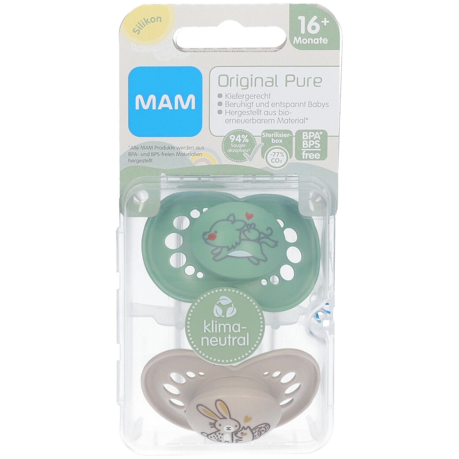 MAM Original Pure Silikonschnuller 16+ Monate, Wolf/ Hase
