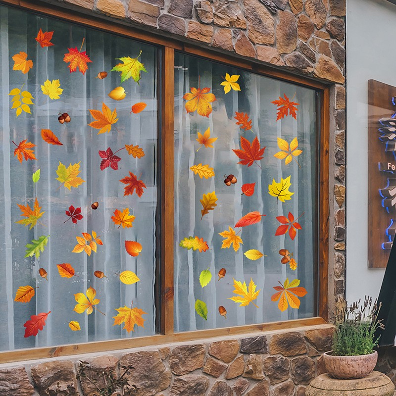 (174er Set) Fenster Aufkleber Herbst Fenstersticker Deko - Herbstlaub