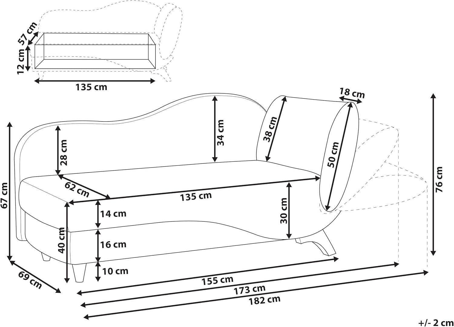 Beliani Chaiselongue Samtstoff grau rechtsseitig mit Stauraum Kissen modern Meri II