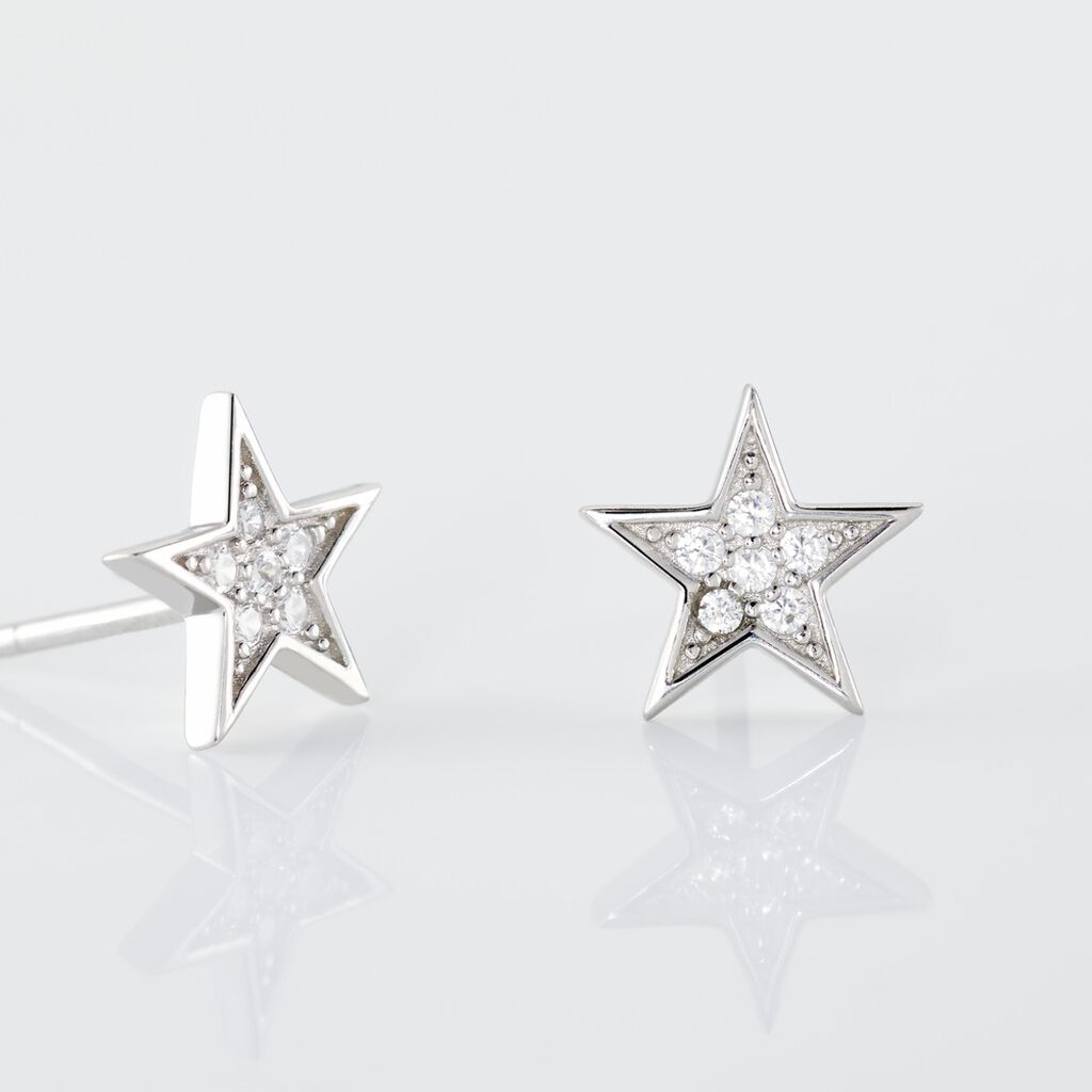 Boucles D'oreilles Puces Argent Blanc Katou Oxydes De Zirconium