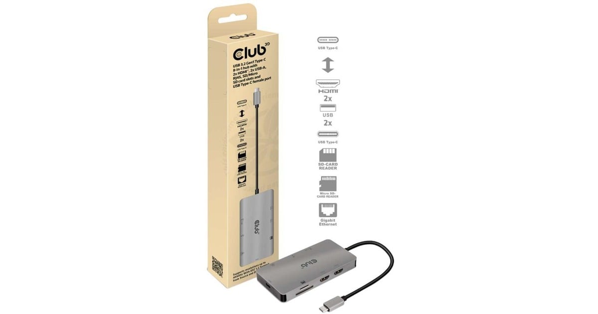 Club 3DUSB 3.2 Gen1 Type-C 8-in-1 dockingstation  (Grijs)