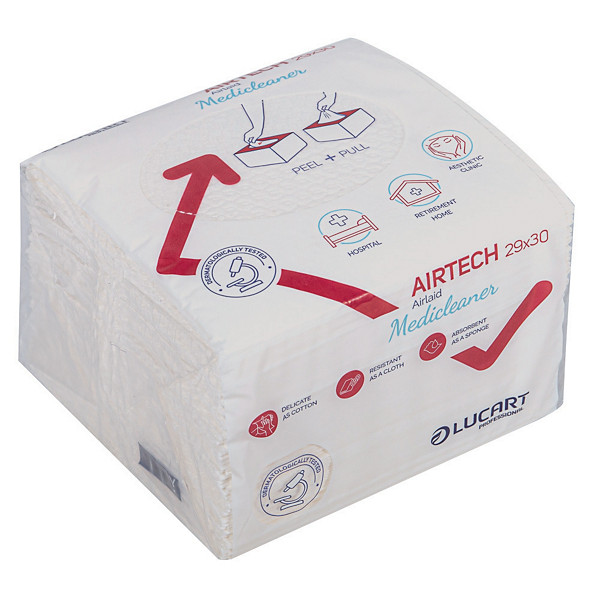 Carrés de soins jetables Lucart, boite de 45, 29 x 30 cm, 50 g/m2, gamme Airtech