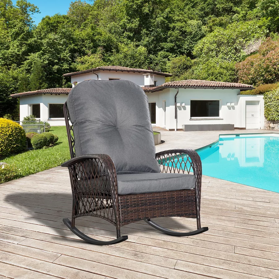 Outsunny Schaukelstuhl mit Sitzkissen braun