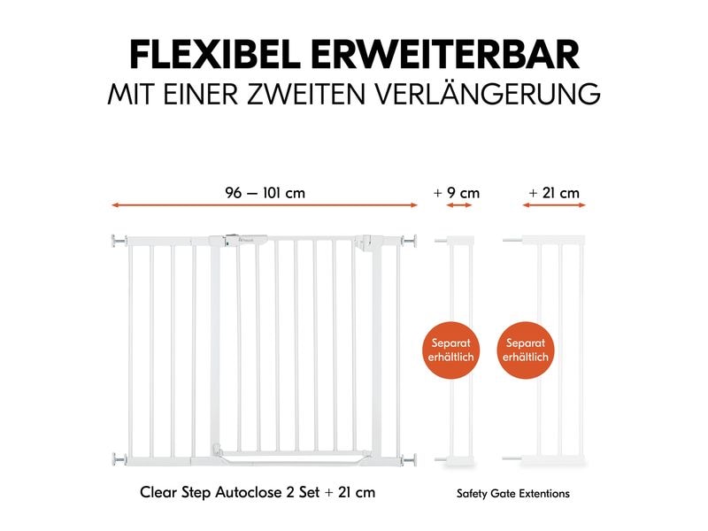 Hauck Türschutzgitter Clear Step Autoclose 2  21 cm Weiss Barrierefreies, automatisch schliessendes Tür- und Treppenschutzgitter-Set
