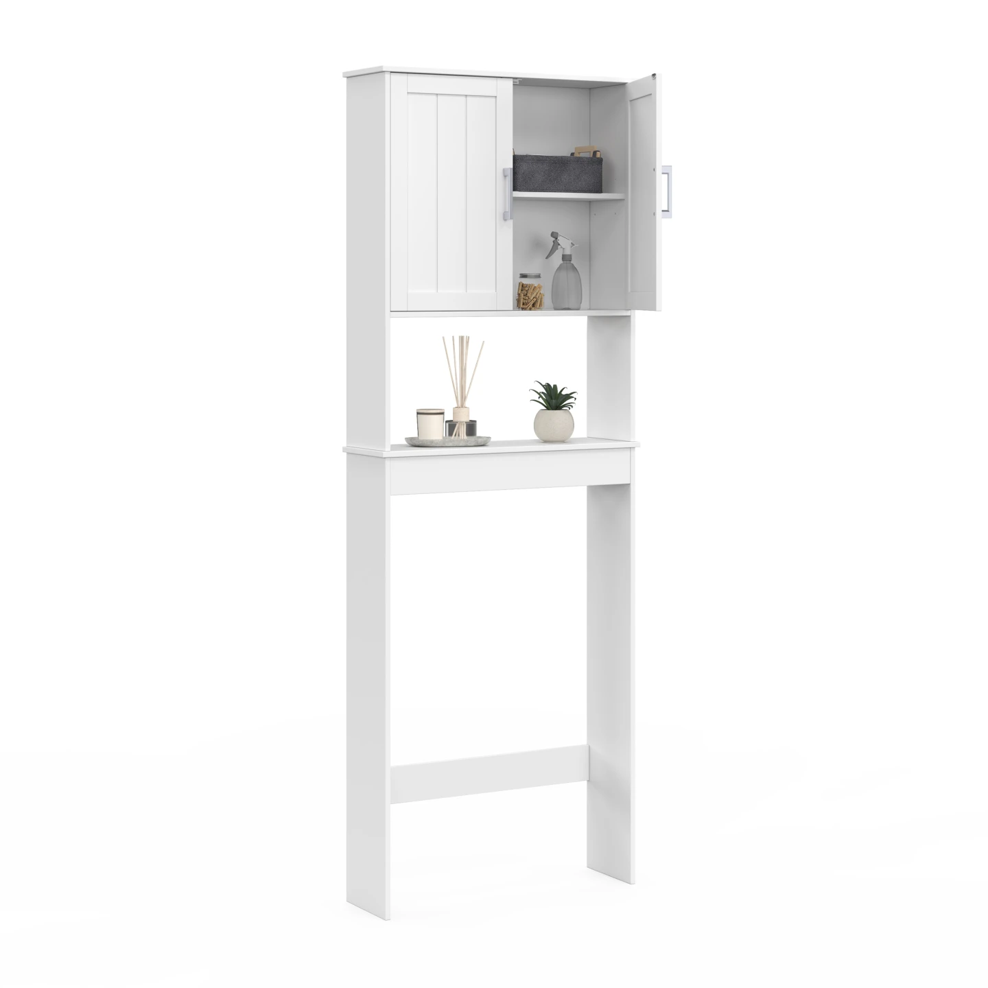 Meuble étagère dessus WC WALDO placard bois blanc