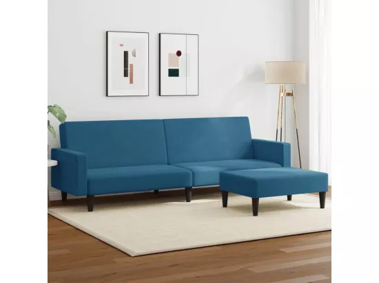 Canapé-lit à 2 places avec repose-pied bleu velours
