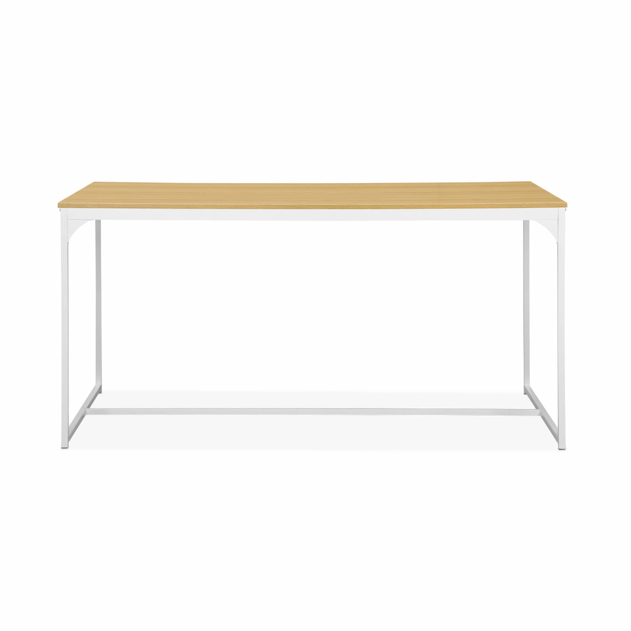 Table à manger rectangulaire métal blanc mat et décor bois - loft - 4 places. 150cm