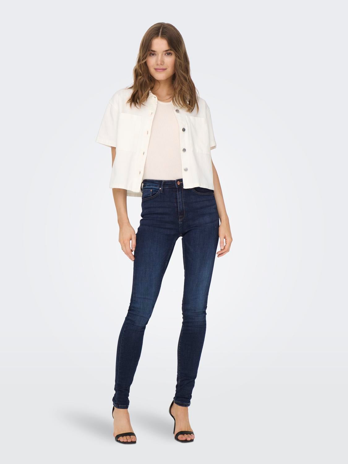 ONLPAOLA Hohe Taille Skinny Fit Jeans Dark Blue Denim