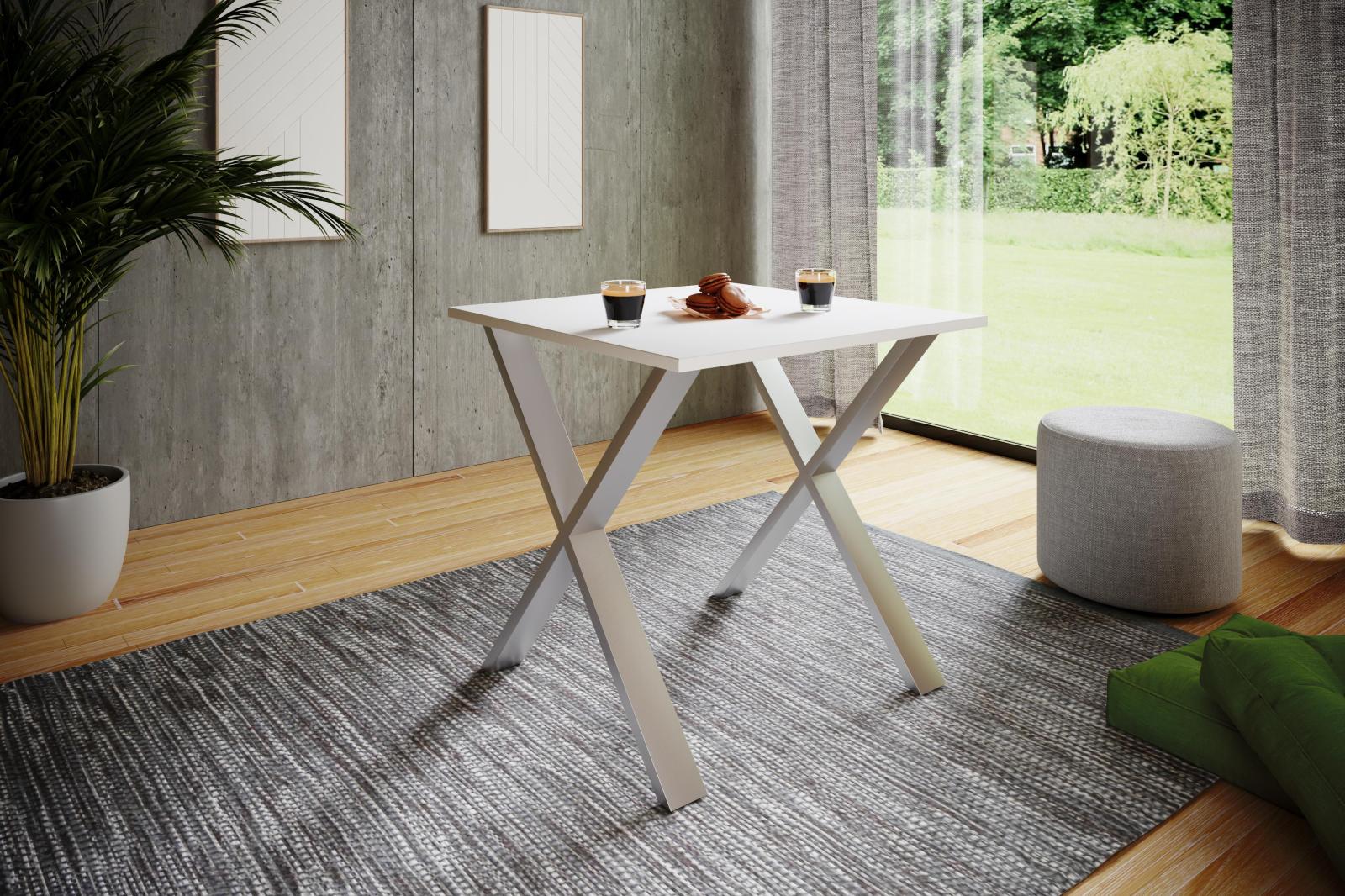 Esstisch XONA - X-Gestell - weiß - 80 cm