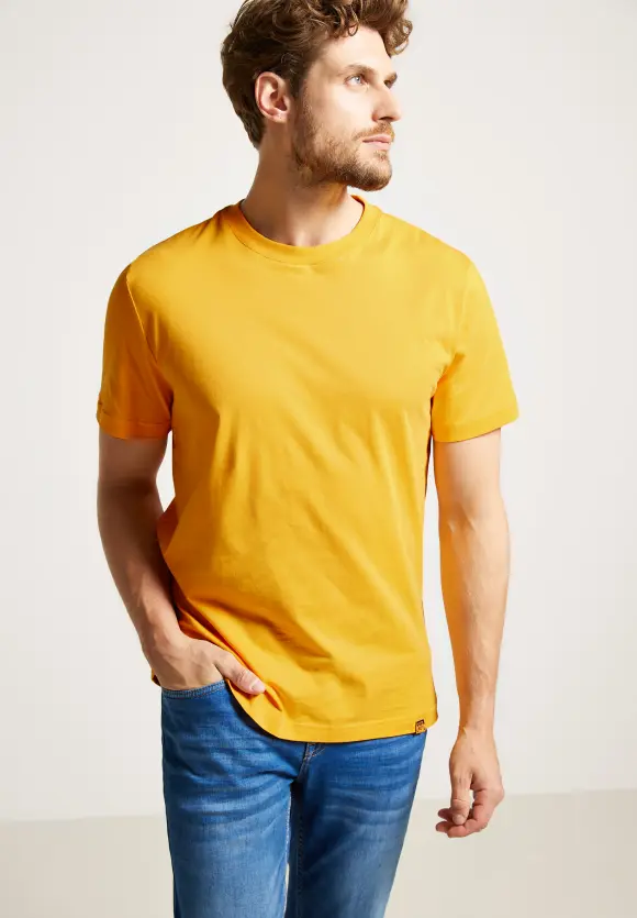 Basic T-Shirt in Unifarbe - sunset yellow