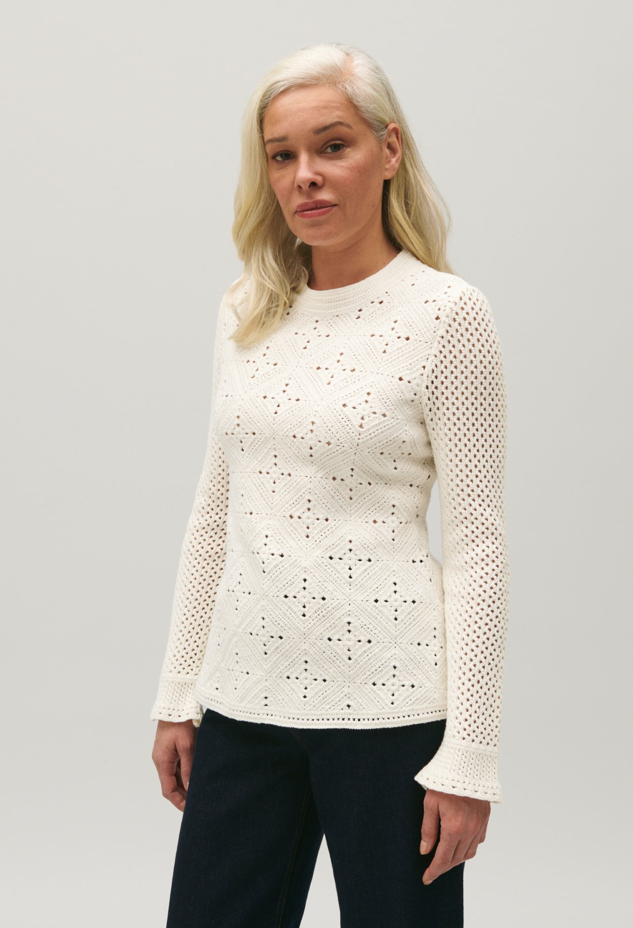 Pull coton ajoure ecru