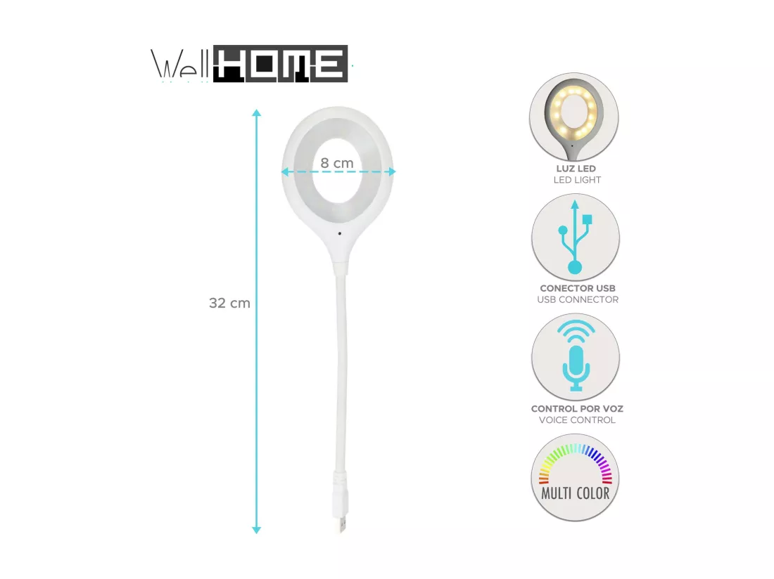 Lampada Well Home avec commande vocale blanche H.32cm