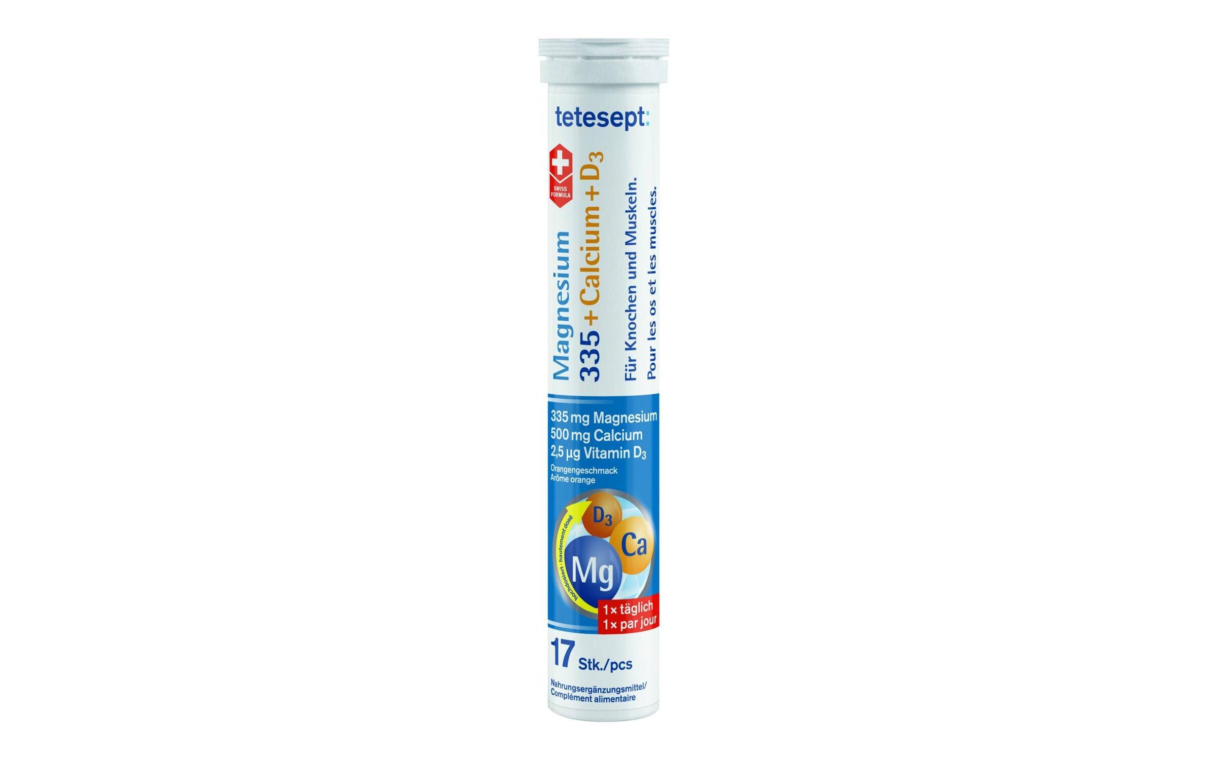 Magnesium 335 Calcium + D3 17 BrausetablettenVegane Nahrungsergänzung mit Magnesium, Calcium und Vitamin D