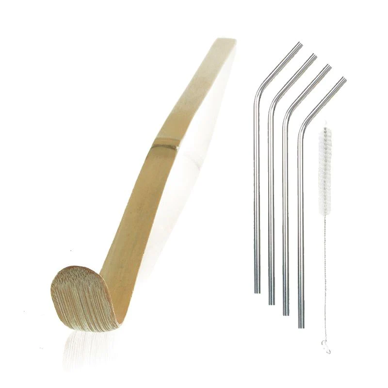 Cuillère à thé Matcha Chashaku + 4 pailles en inox Youdoit