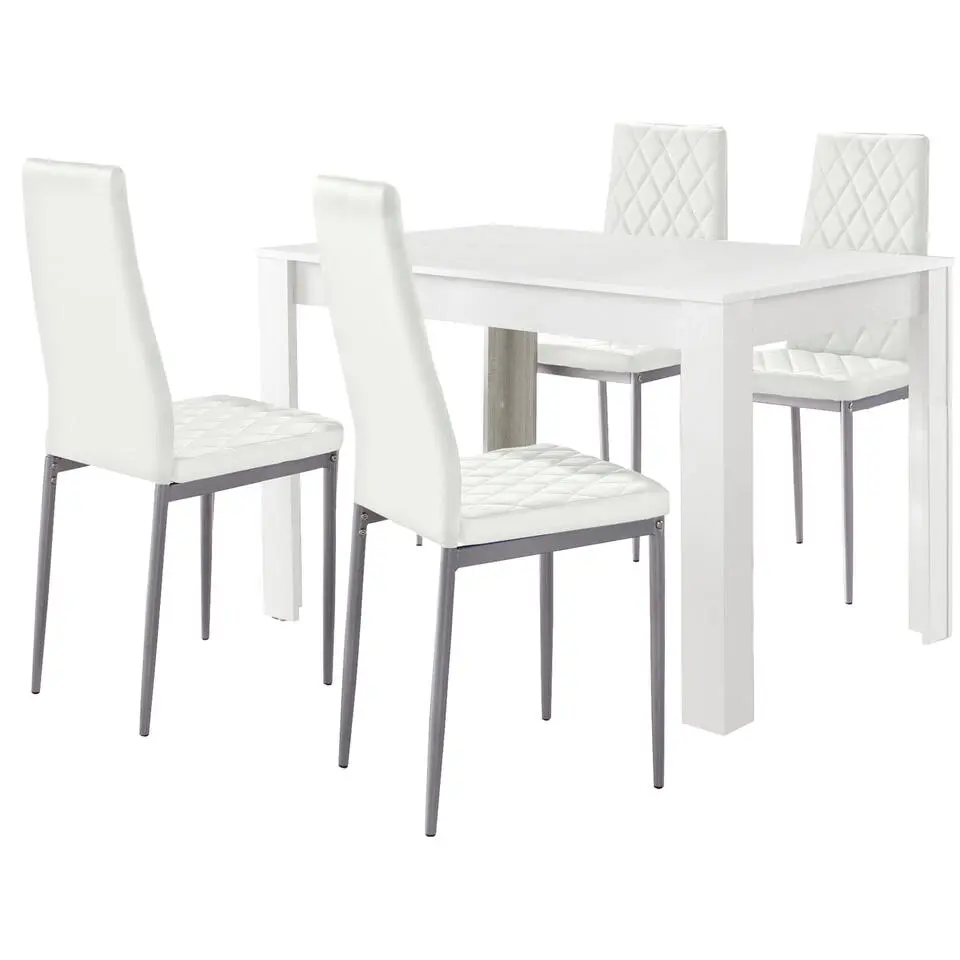 Lynn & Brooke - Set eettafel 120x80 cm en 4 witte stoelen