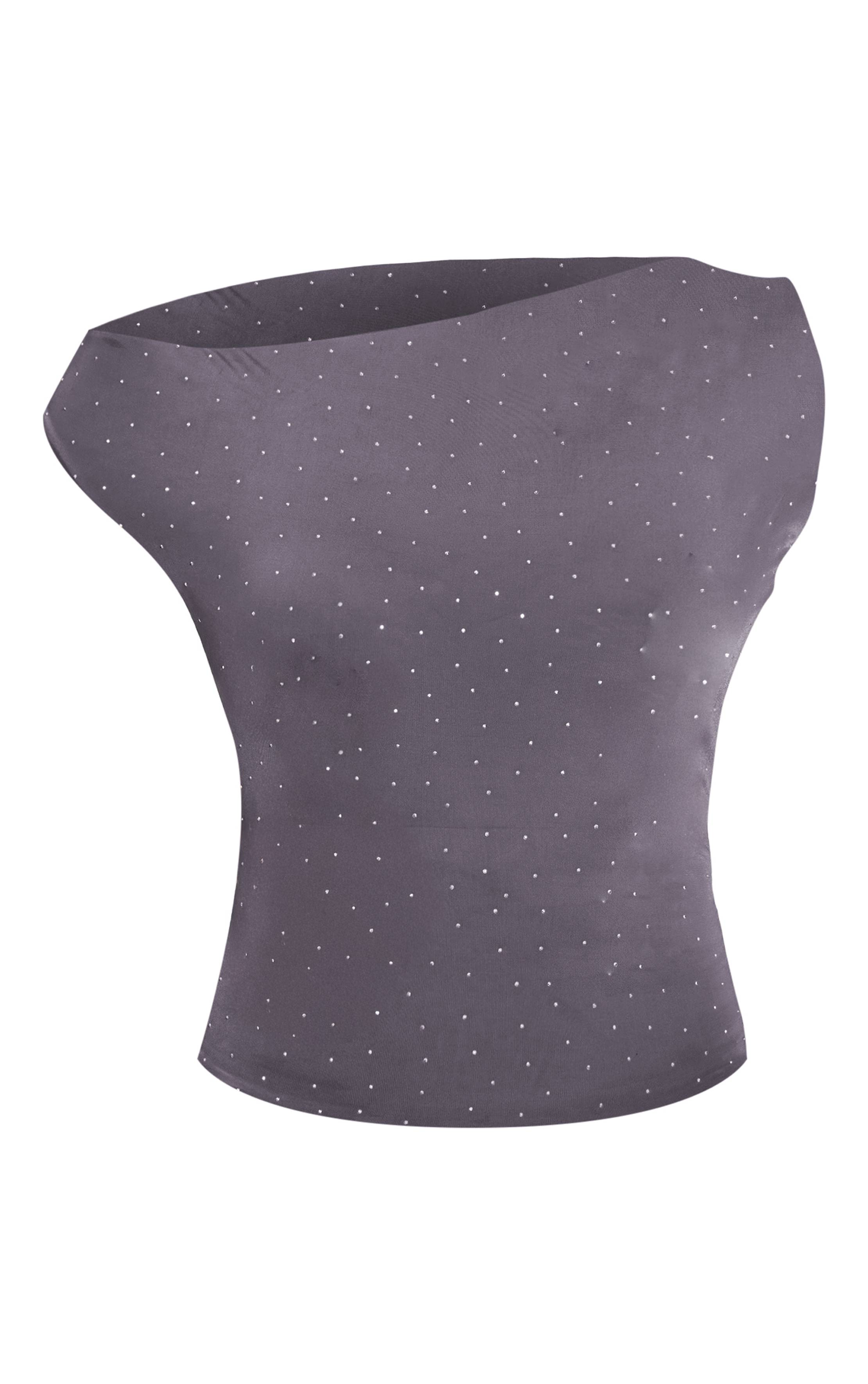 Charbon Haut Long Asymétrique Slinky À Strass Thermocollants