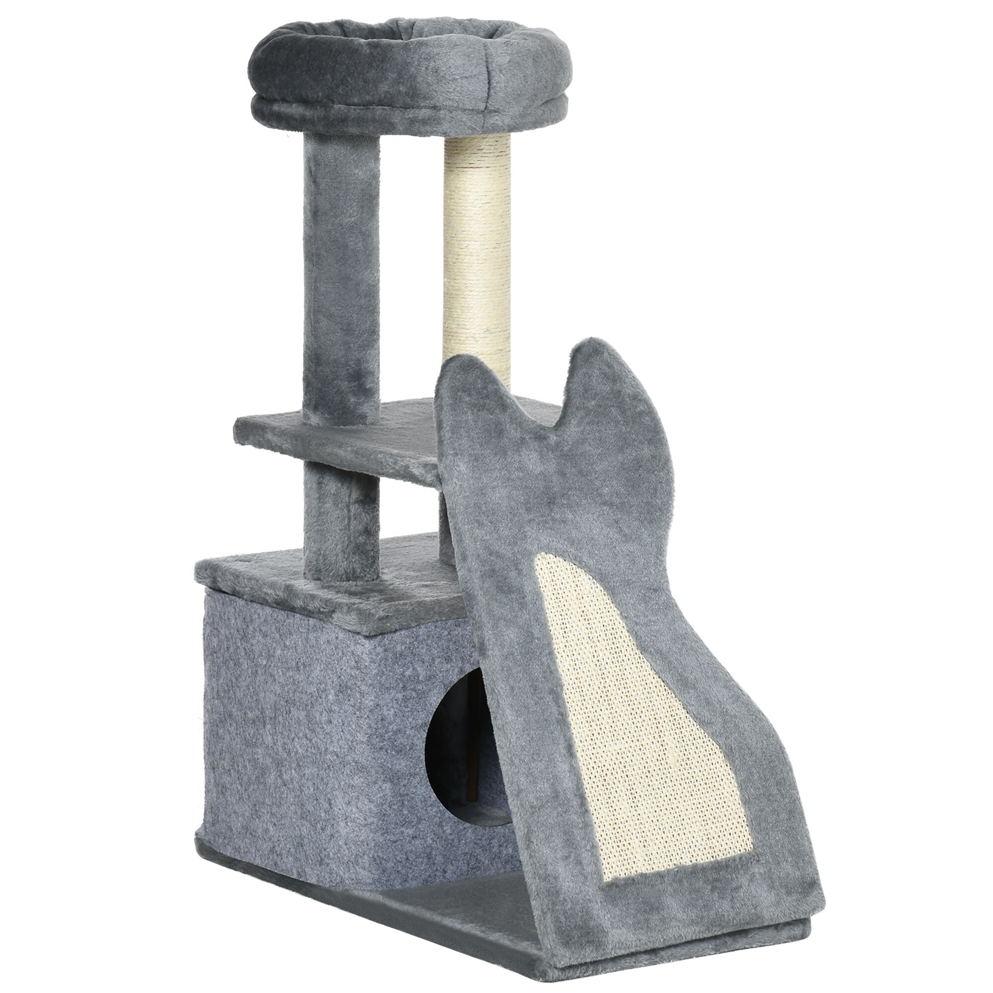PawHut Kratzbaum mit Kratzbrett grau, natur 60L x 30B x 83H cm
