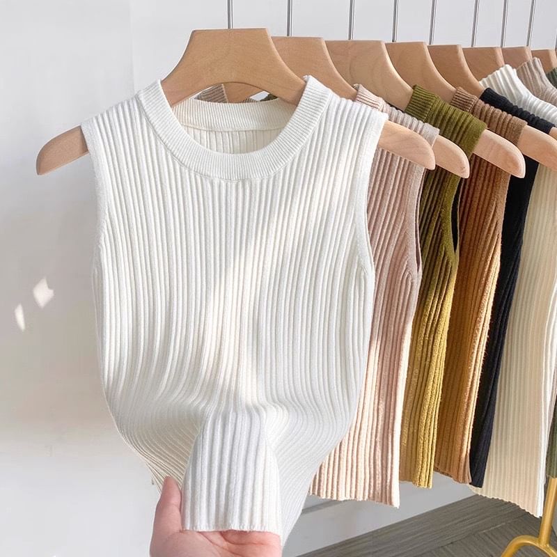 LINSI - Tanktop met ronde hals en geribbelde boorden