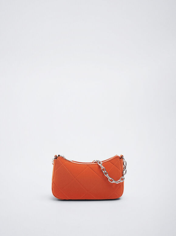 Bolsa de ombro acolchoada com corrente - Laranja