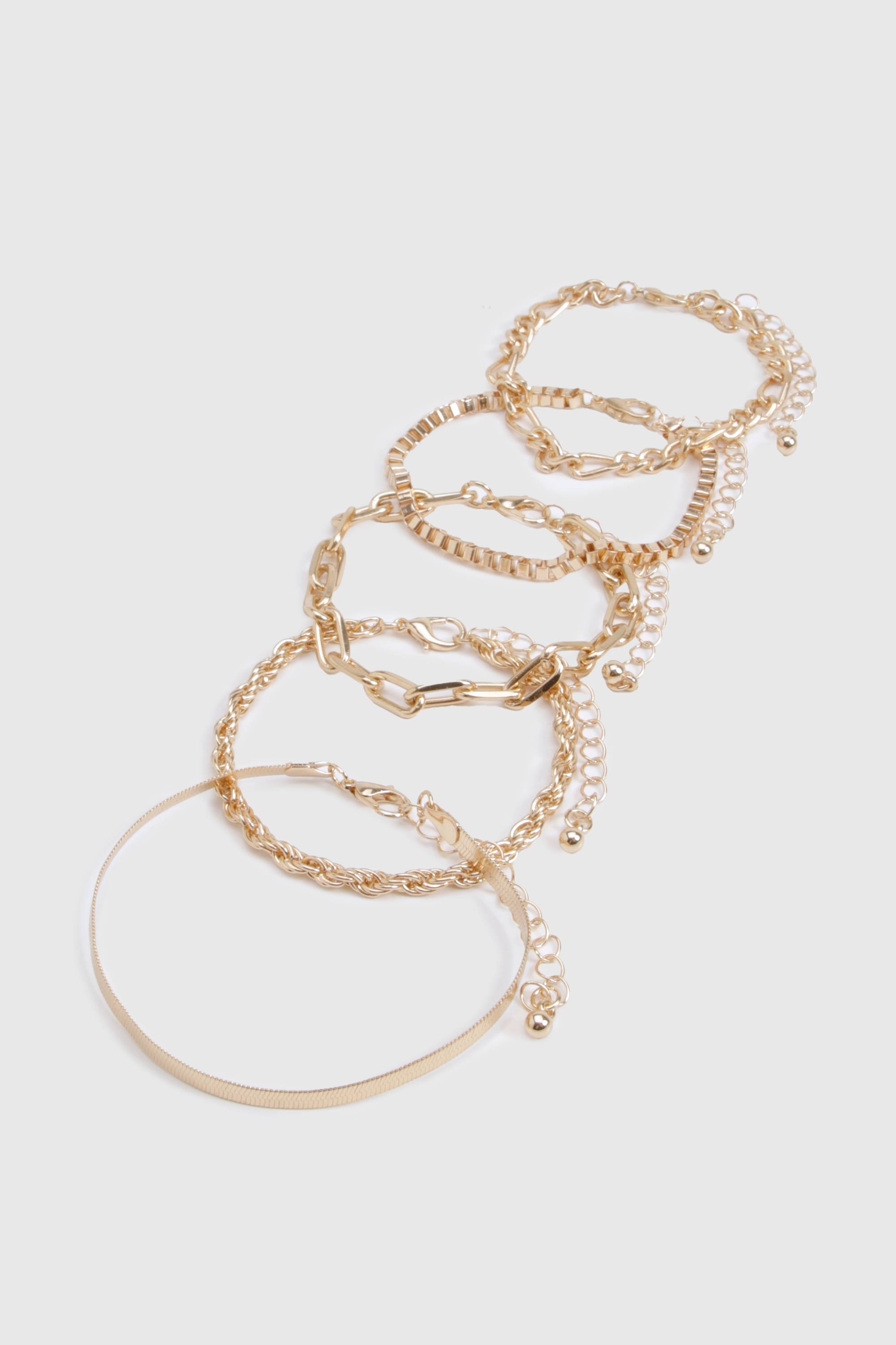 boohoo 5 Pack Bracelets Dorés en Couches