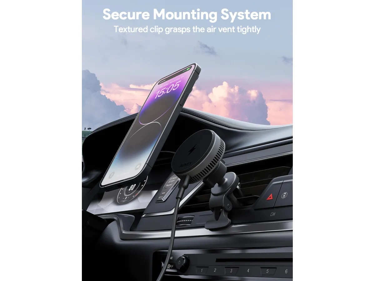 (15W) MagFusion MagSafe Auto KFZ Halterung für Lüftungsgitter Qi2 Wireless Fast Charging Ladestation (HD-MC13A) - Schwarz
