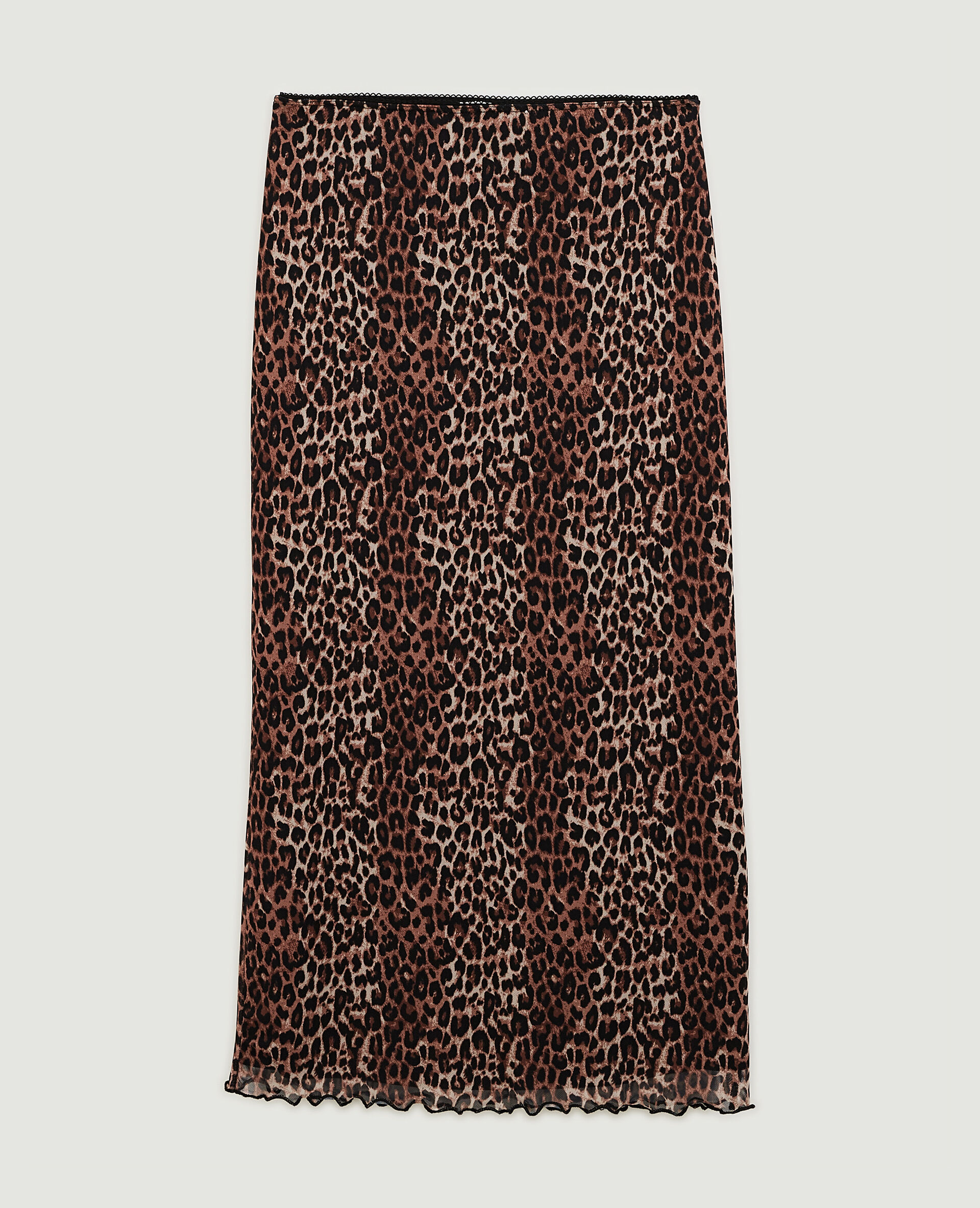 Jupe midi en tulle motif léopard - Beige