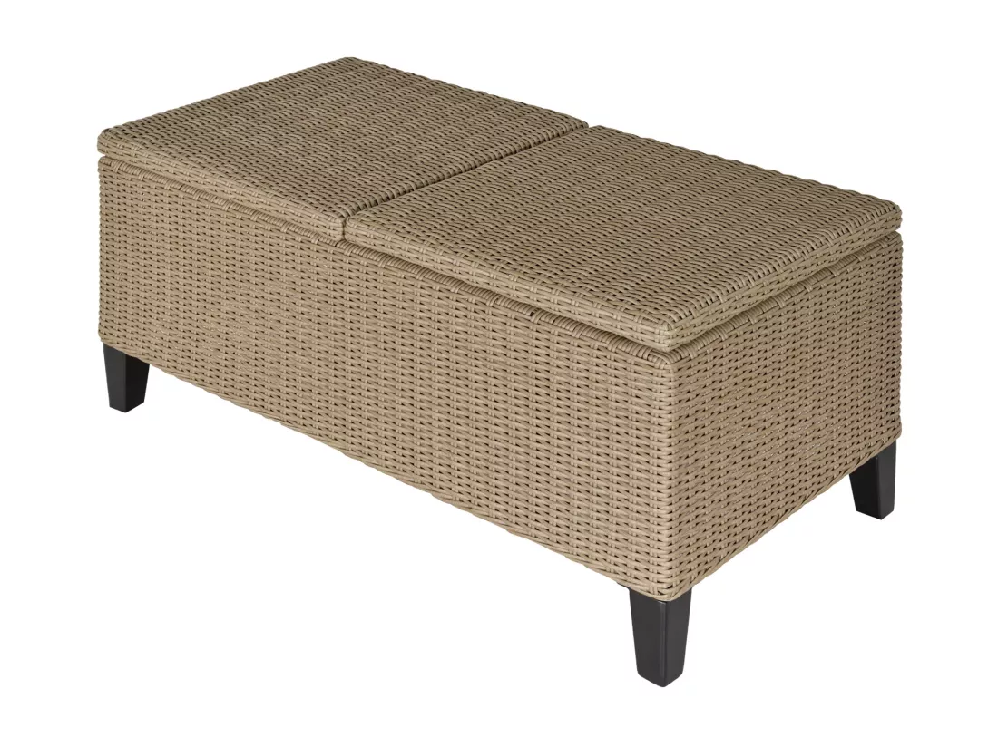 Table basse de jardin style cosy chic - table basse relevable - métal époxy résine tressée imitation rotin beige
