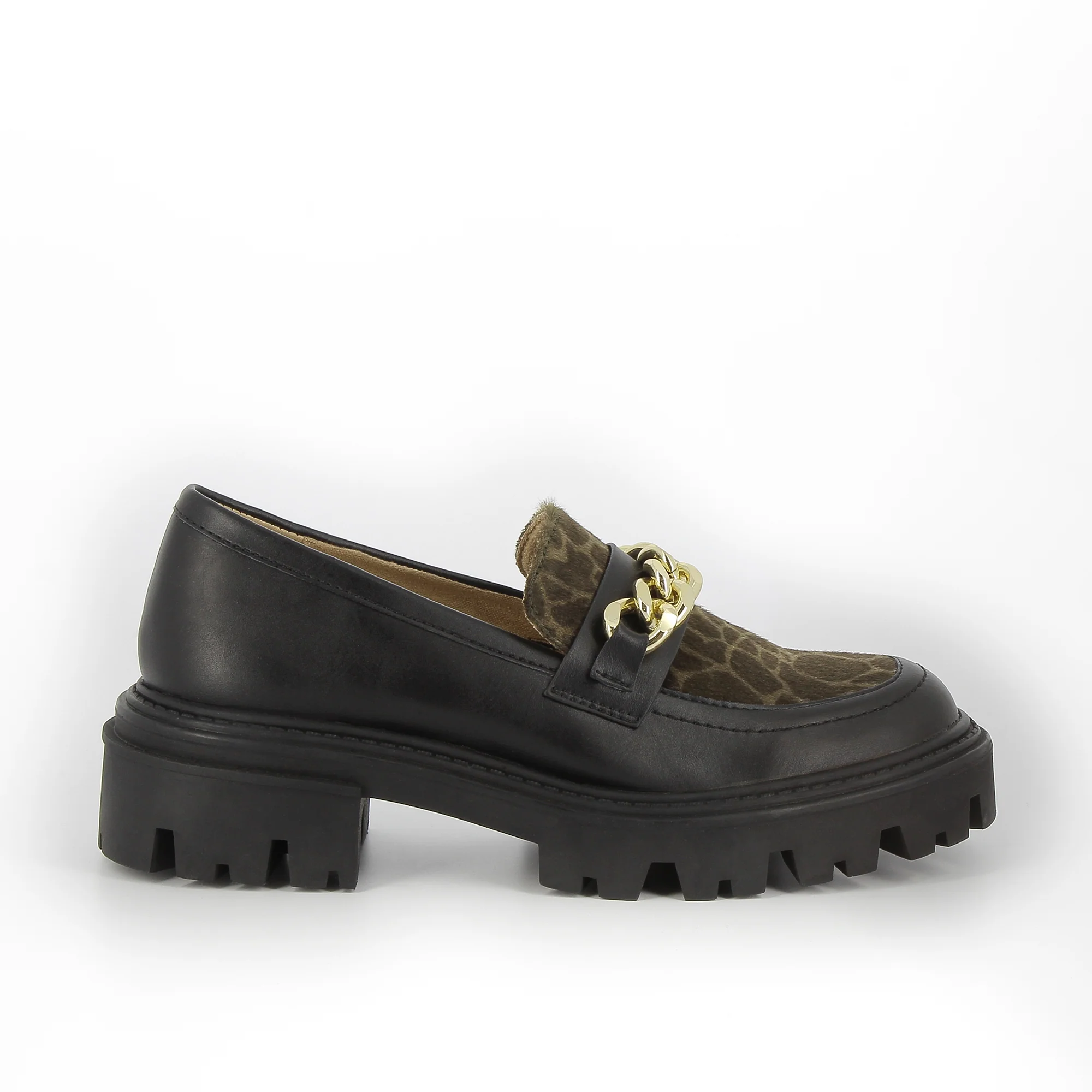 Mocassins, Derbies, Ballerines-Mocassins Simone noir et kaki à semelle crantée