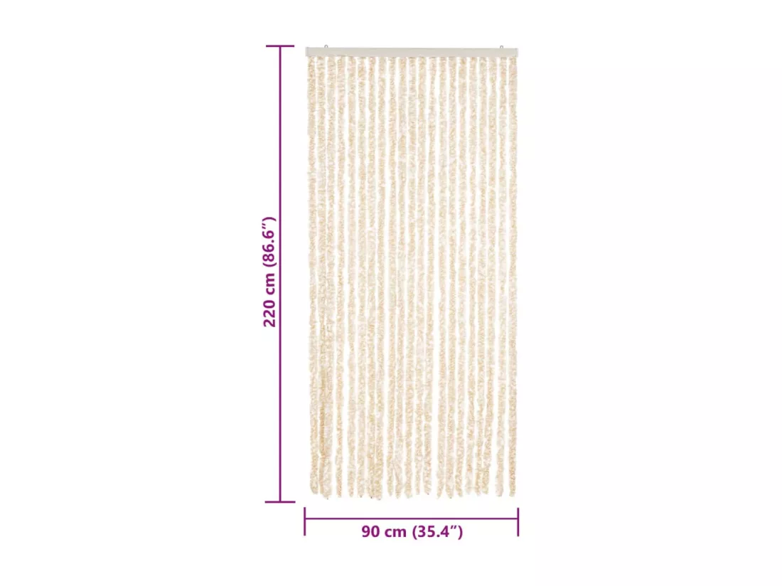 Rideau anti-mouches beige et blanc 90x220 cm chenille