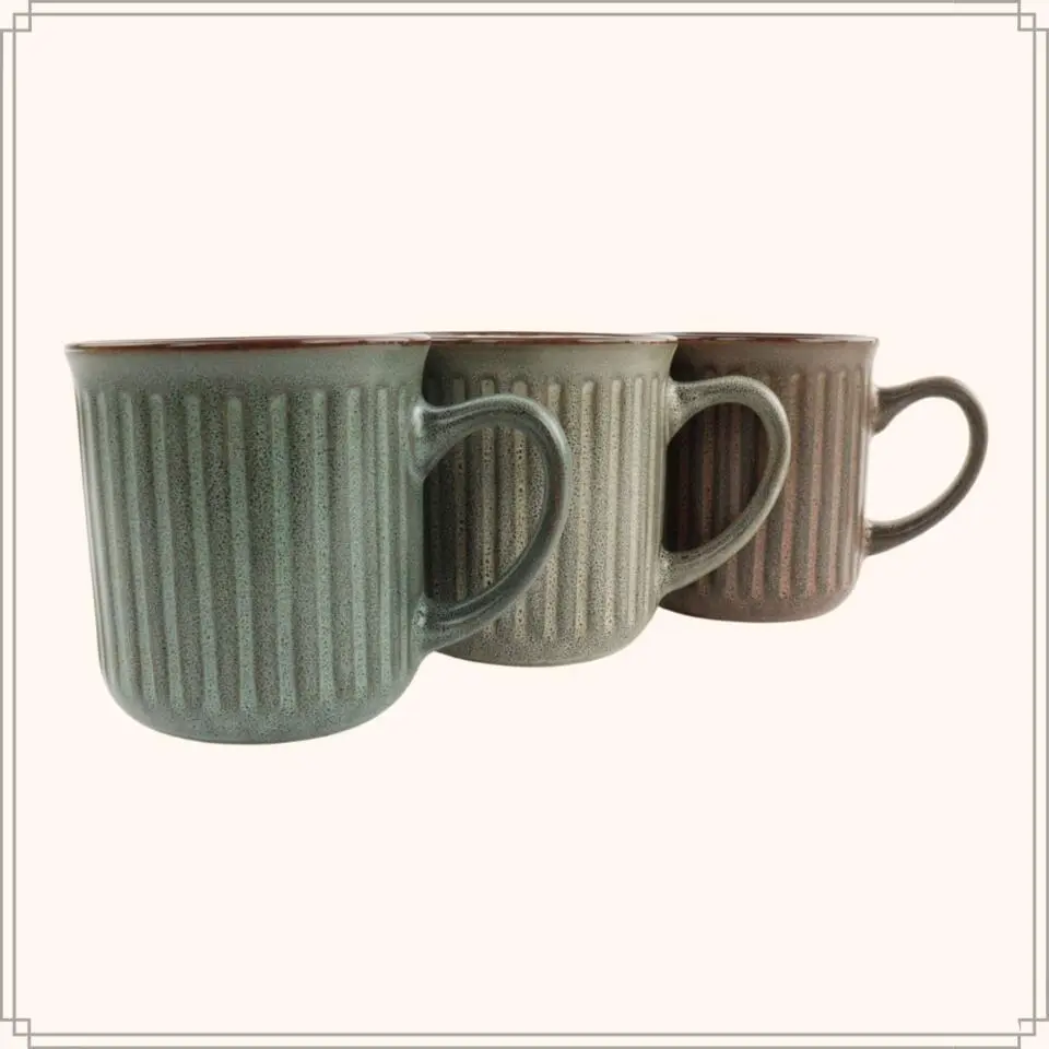 OTIX Koffiekopjes met Oor Set van 8 Koffietassen Aardewerk 200 ml MOSS
