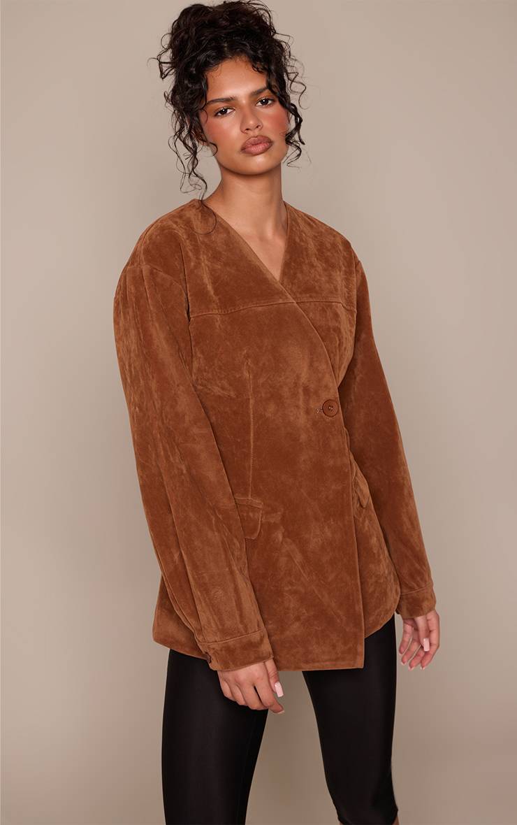 Marron Blazer Asymétrique En Synthétique
