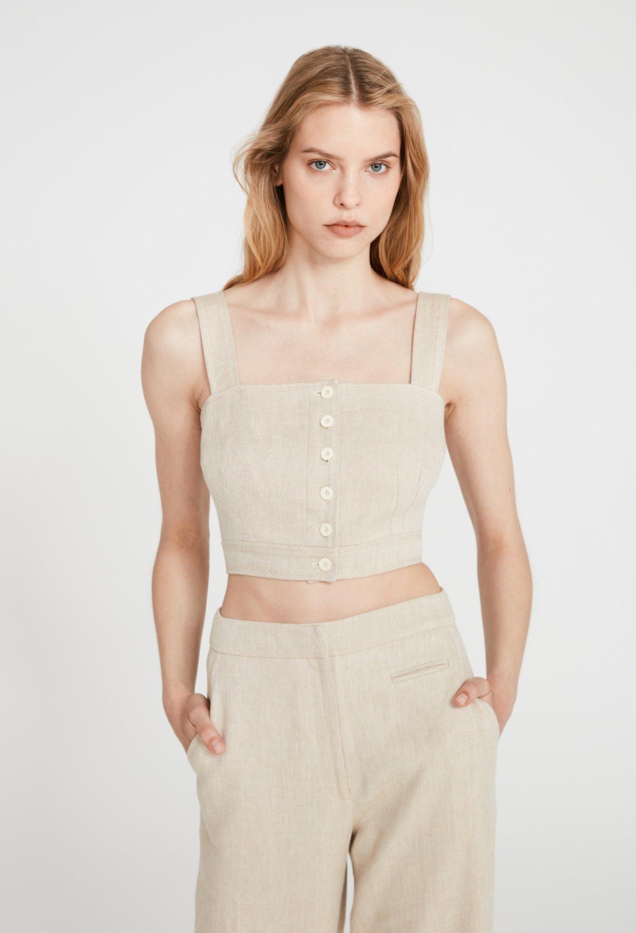 Top beige court lin