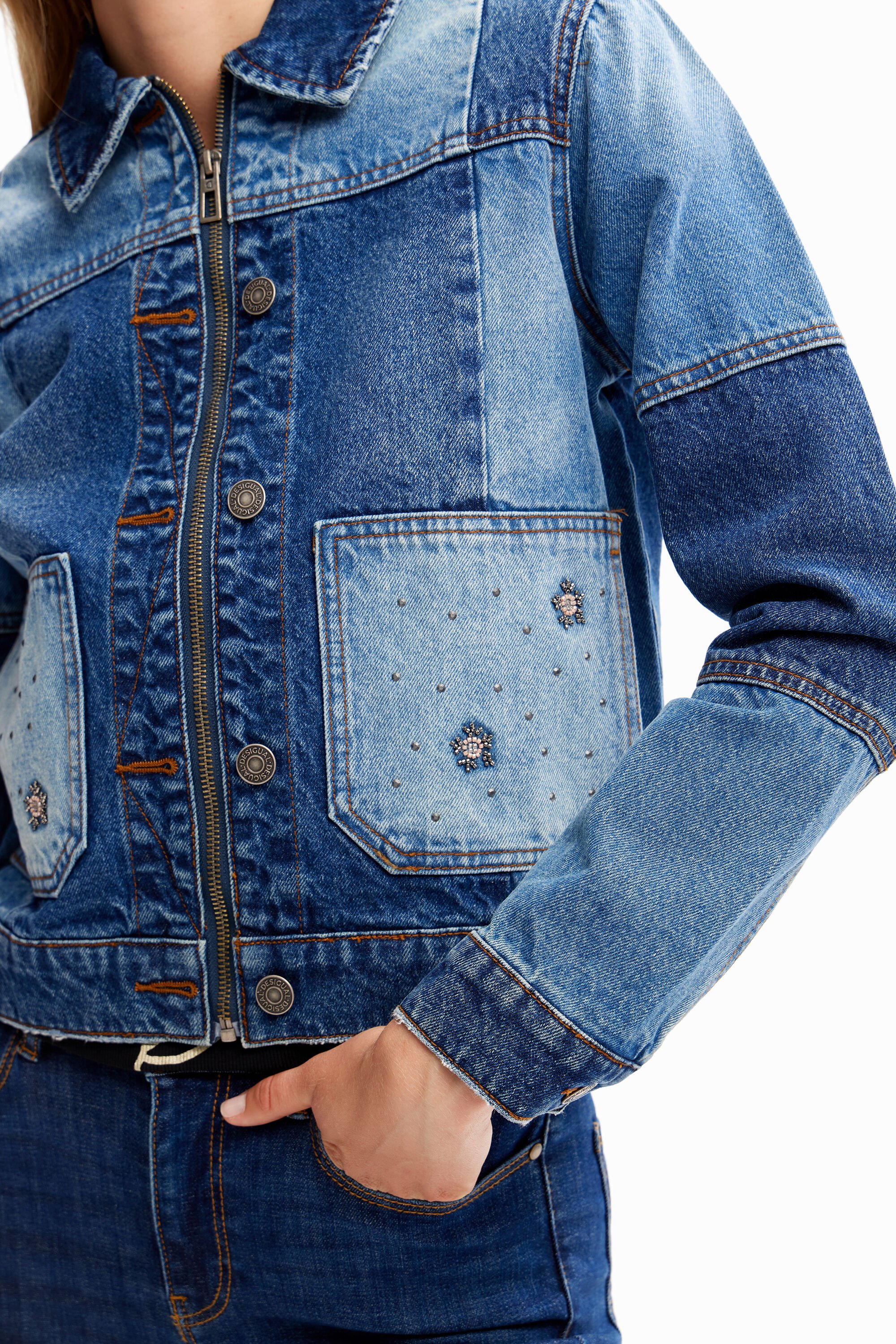 Veste trucker jean patchwork