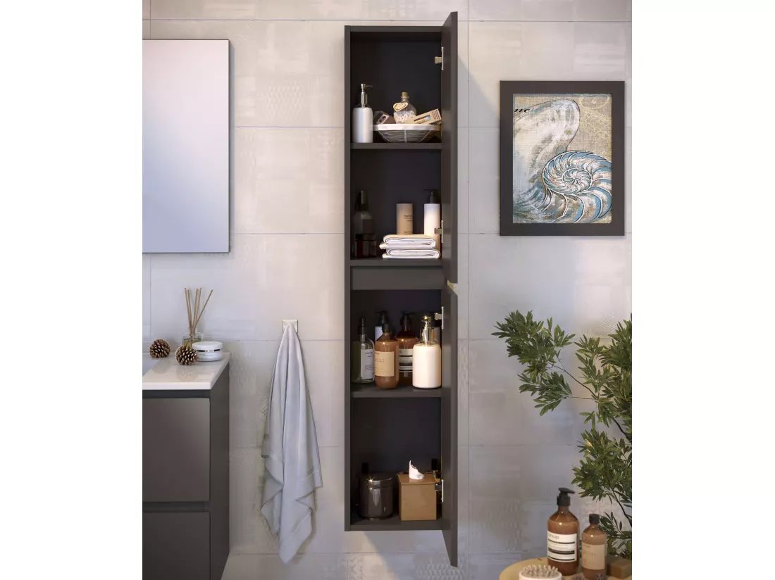 Colonne de salle de bain NELI 2 portes 140x30x27 cm gris anthracite T-BATH